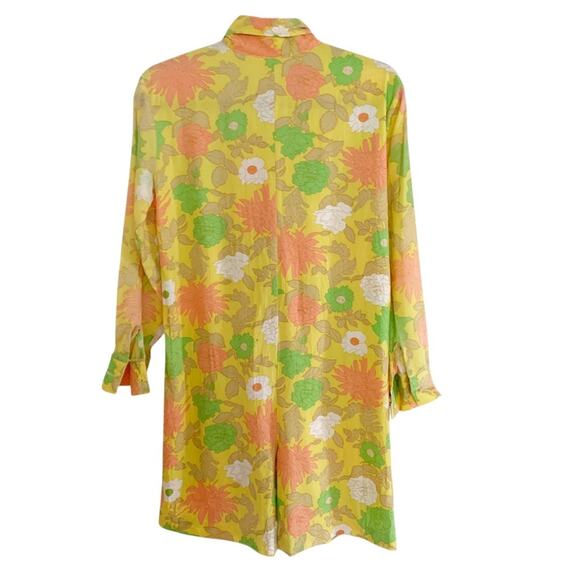 Vintage 70's Vibe Yellow Floral Button Front Long Sleeve Shorts Romper 13/14 - Picture 2 of 8